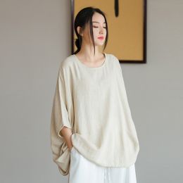 Light Literary Loose Bat Sleeve Women's Sunscreen T-shirt (Option: Linen-One size)