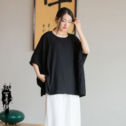 Light Literary Loose Bat Sleeve Women's Sunscreen T-shirt (Option: Black-One size)