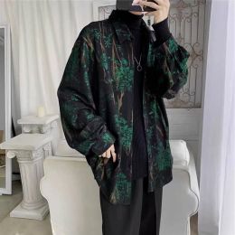 Men's Fashionable Retro Abstract Printed Shirt (Option: Green-3XL)