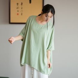 Light Literary Loose Bat Sleeve Women's Sunscreen T-shirt (Option: Green-One size)